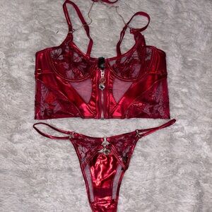 Honey Birdette Scarlet Lace and Satin Bra Set